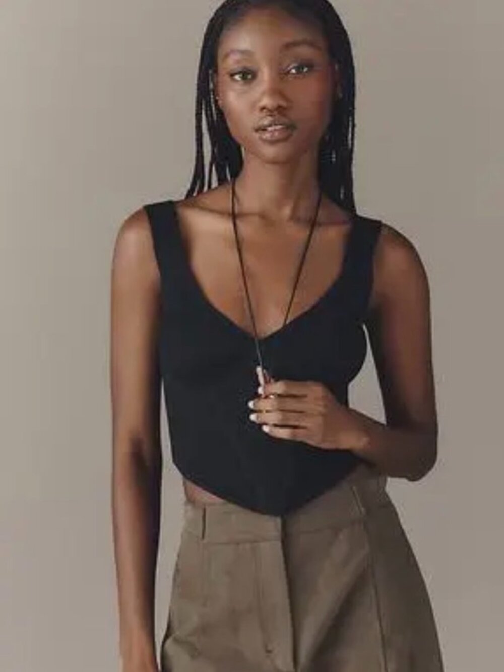 NWT Anthropologie Sleeveless V-Neck Cropped Sweater (?) Tank XL Black Corset